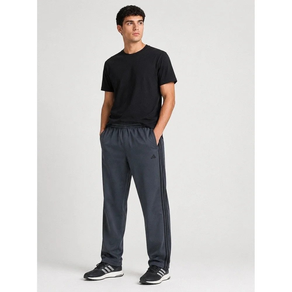 Adidas Track Workout Pants Mens Large‎ Grey Polyester Elastic Waist Pockets